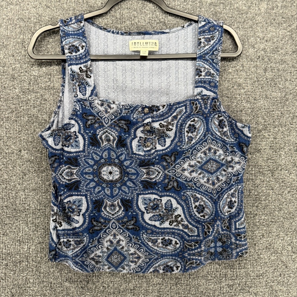 Idyllwind Top Womens L Blue Paisley Knit Square Neck Sleeveless Boho Cottagecore